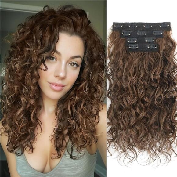 Curly Hair Extensions Dark Almond Brown - Picture 1 of 7